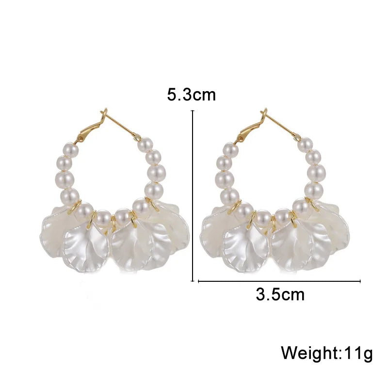 Boucles d'oreilles pendantes fleur coquillage perles perlesreadOnly