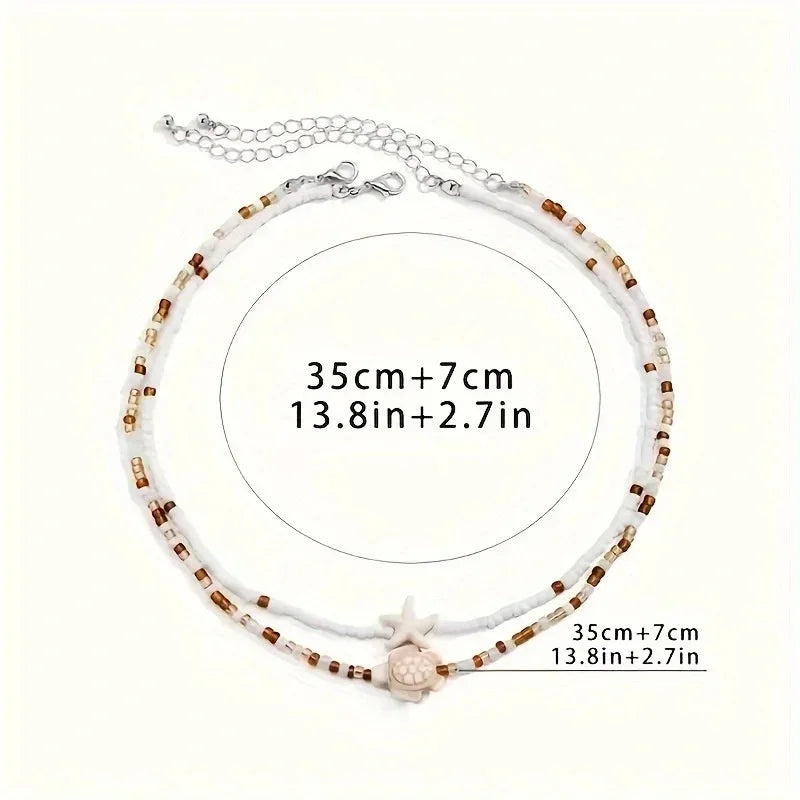 Collier perles tortue étoile de mer ras du cou vintage plage femme