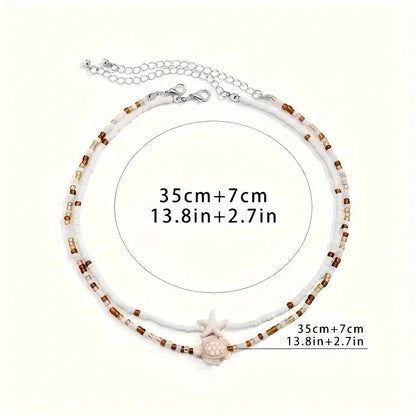 Collier perles tortue étoile de mer ras du cou vintage plage femme