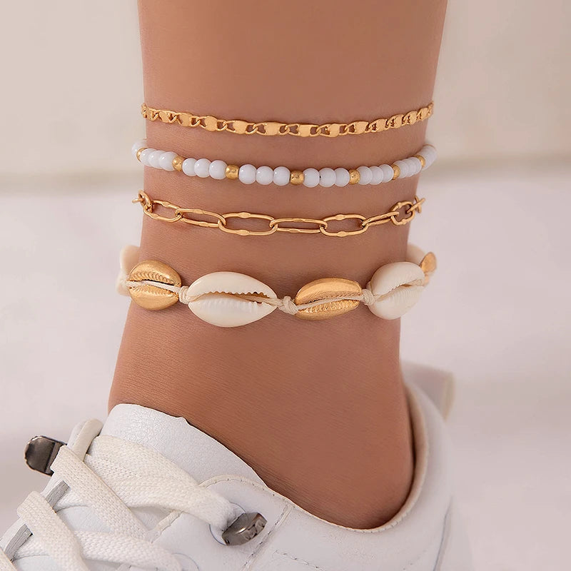 Bracelets de cheville coquillage été plage femme océan 9426