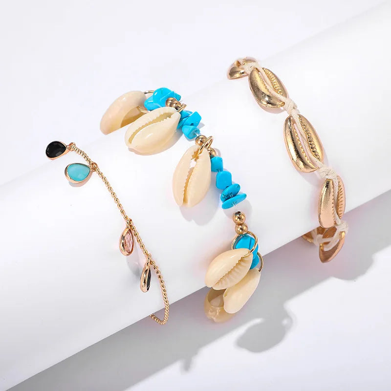 Bracelets de cheville coquillage été plage femme océan 9426