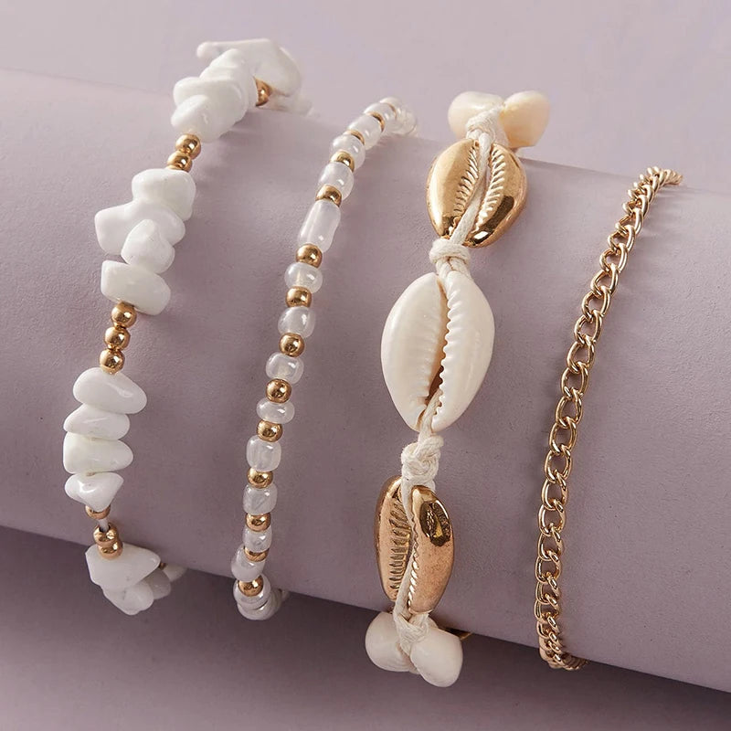 Bracelets de cheville coquillage été plage femme océan 9426