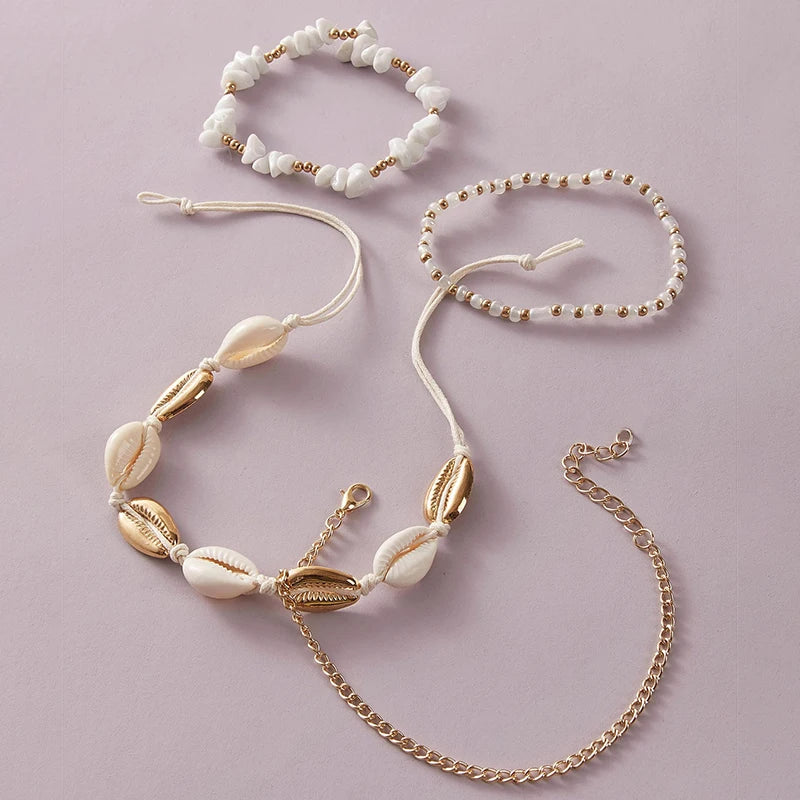 Bracelets de cheville coquillage été plage femme océan 9426