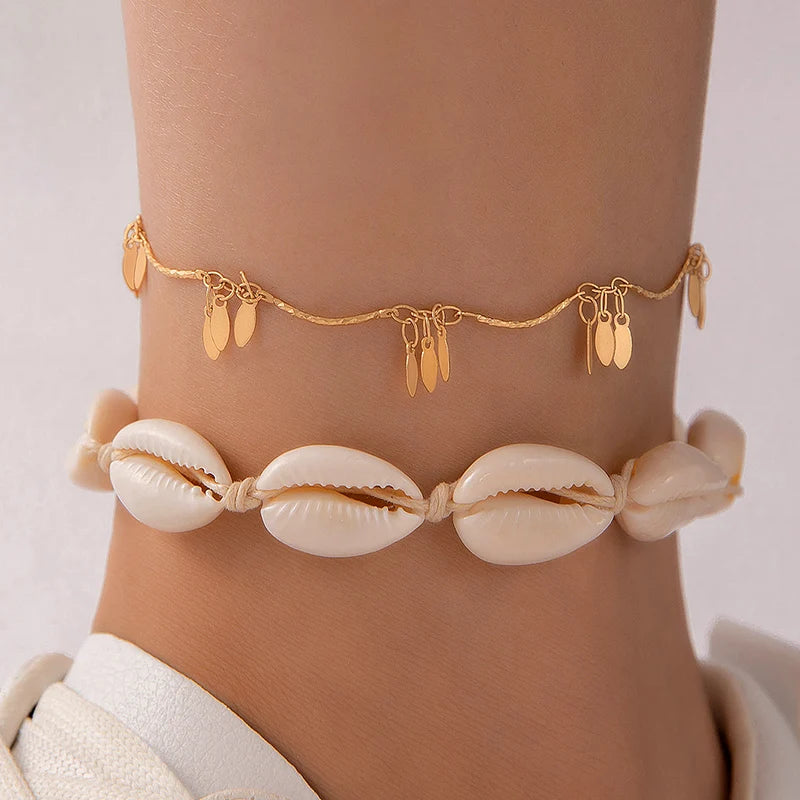 Bracelets de cheville coquillage été plage femme océan 9426