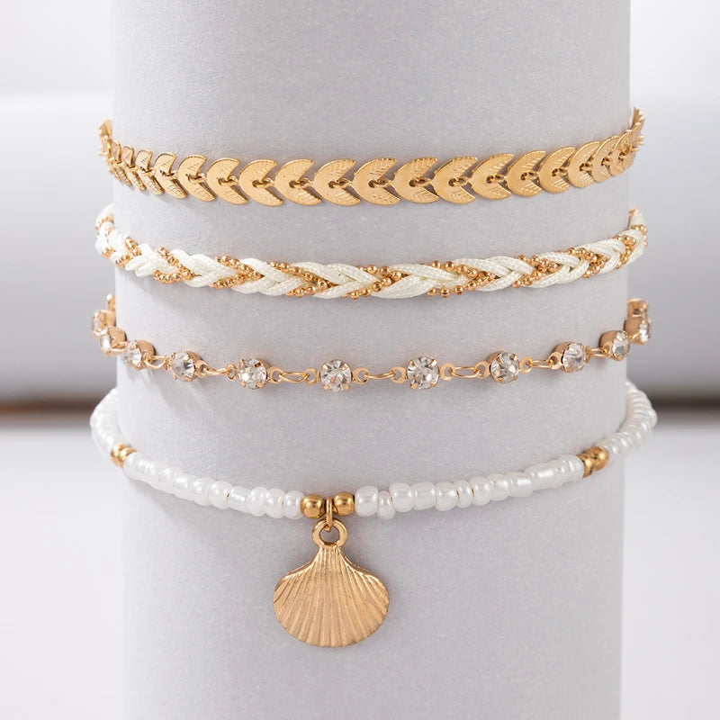 Bracelets de cheville coquillage été plage femme océan 9426