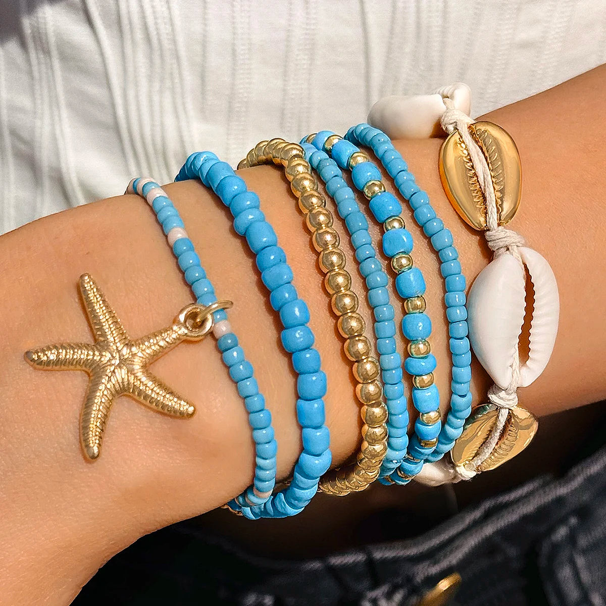 Bracelets multicouches bohèmes coquillage étoile de mer plage festif