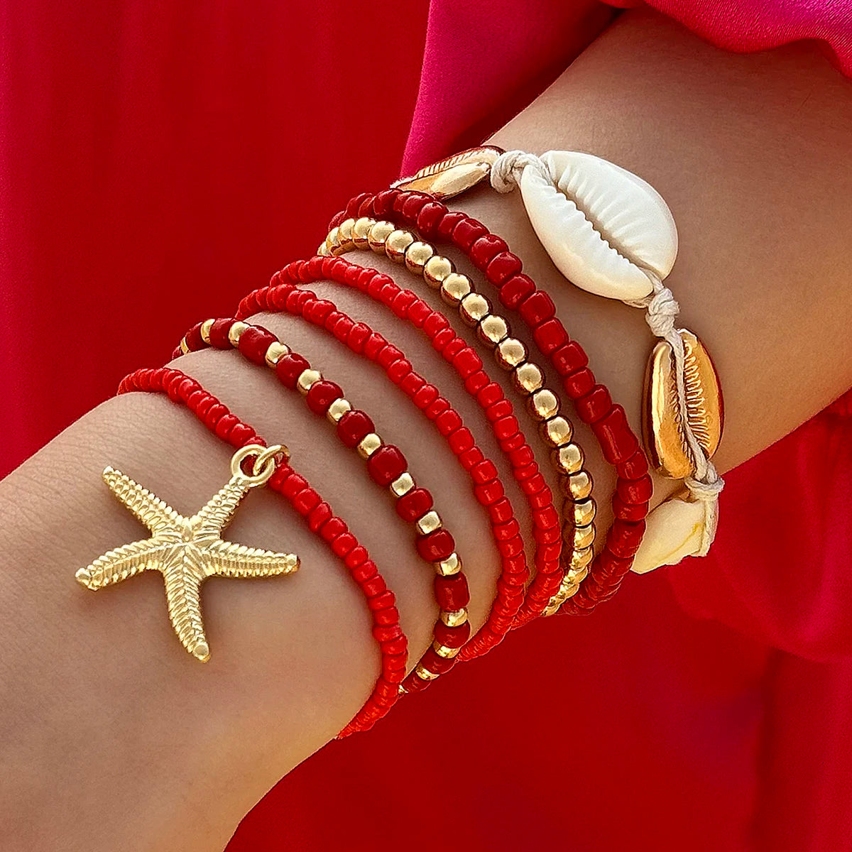 Bracelets multicouches bohèmes coquillage étoile de mer plage festif