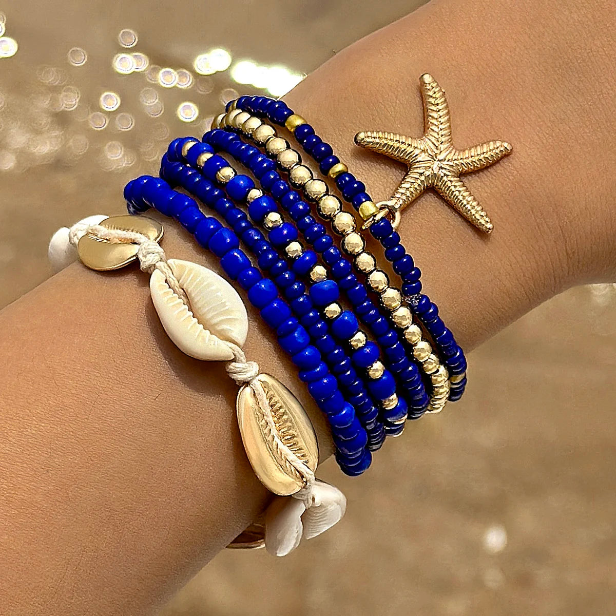 Bracelets multicouches bohèmes coquillage étoile de mer plage festif