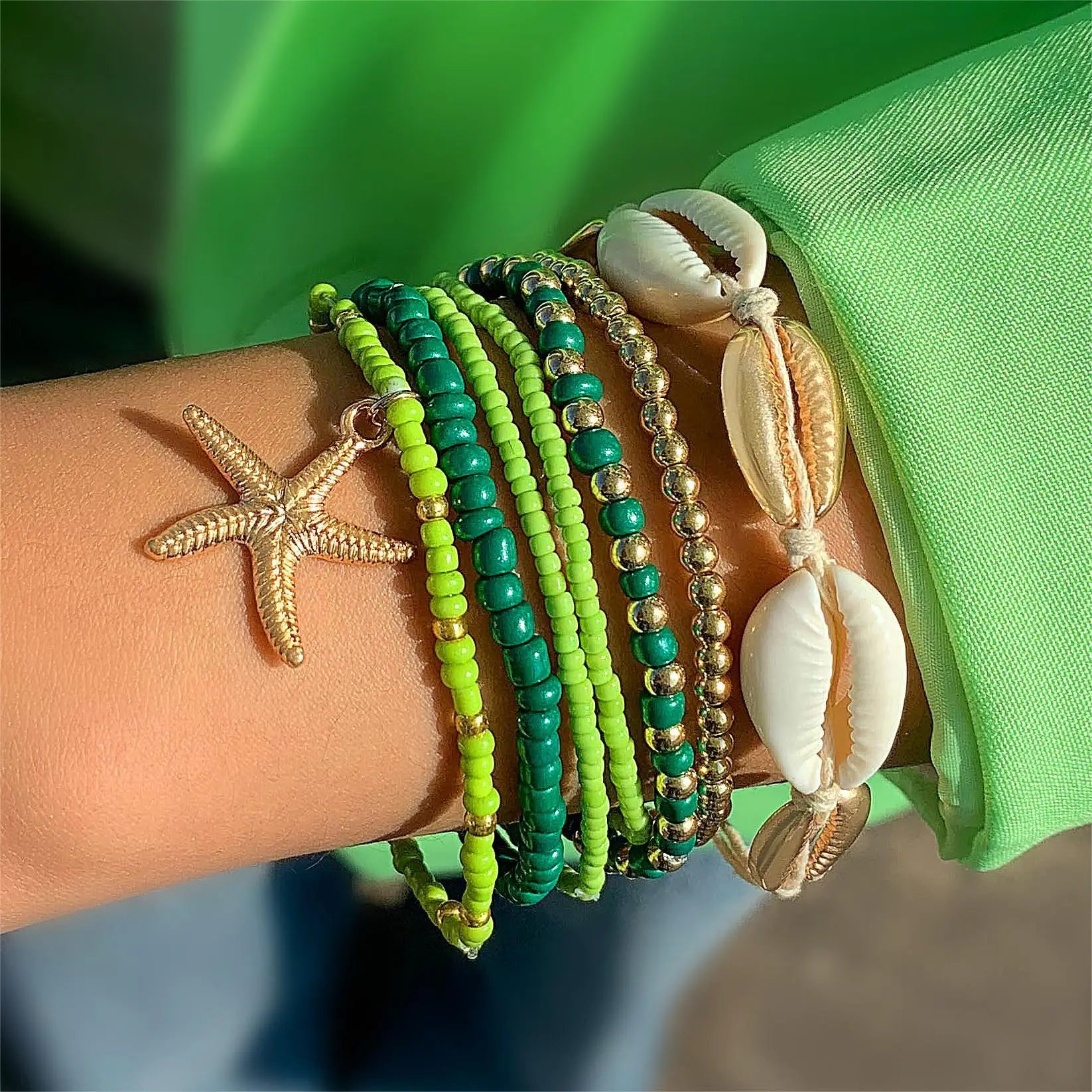 Bracelets multicouches bohèmes coquillage étoile de mer plage festif