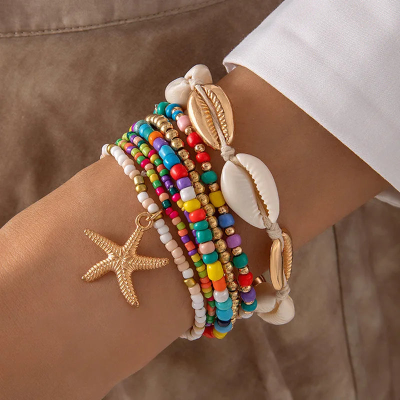 Bracelets multicouches bohèmes coquillage étoile de mer plage festif