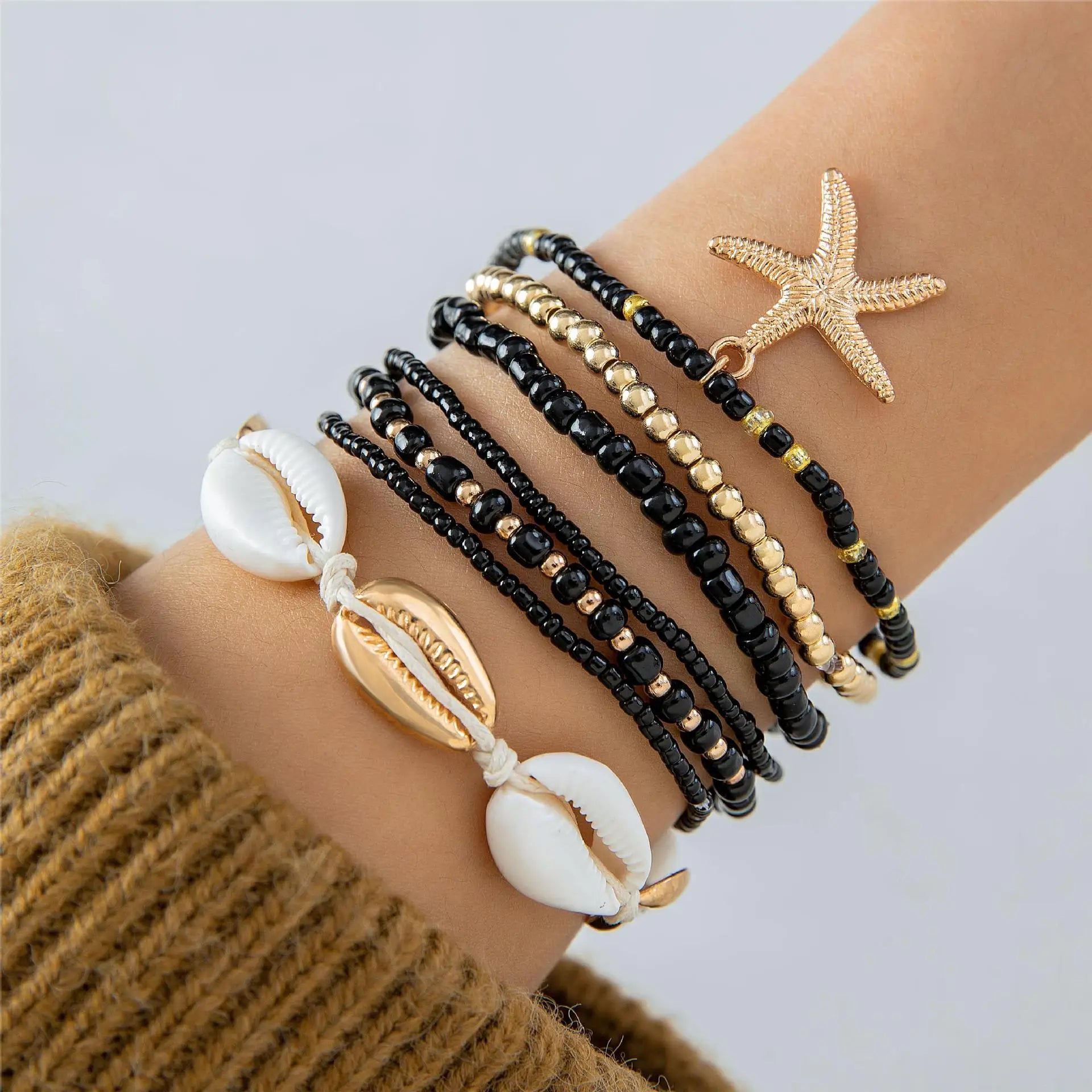 Bracelets multicouches bohèmes coquillage étoile de mer plage festif