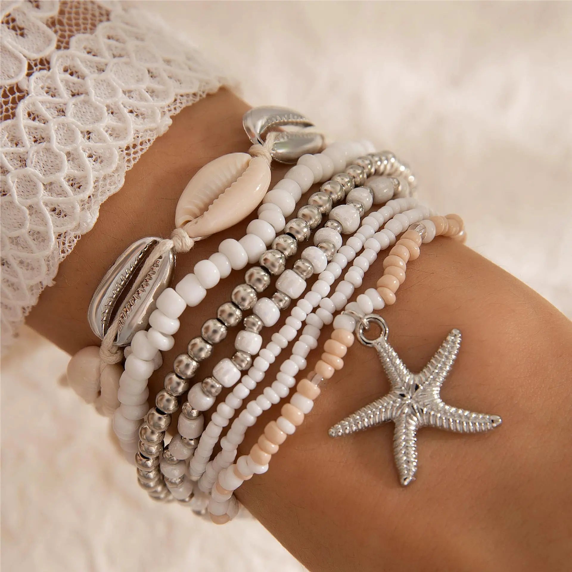 Bracelets multicouches bohèmes coquillage étoile de mer plage festif