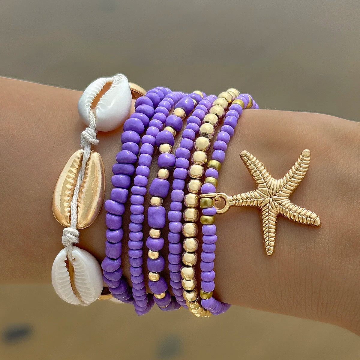 Bracelets multicouches bohèmes coquillage étoile de mer plage festif