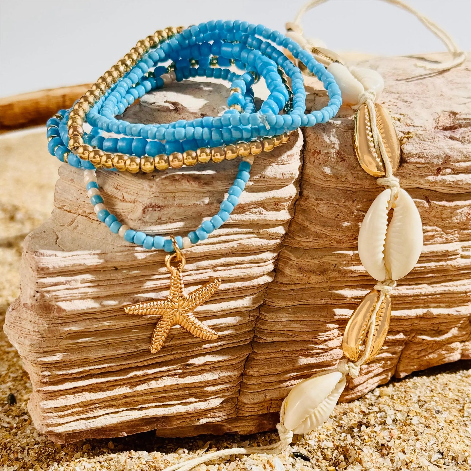 Bracelets multicouches bohèmes coquillage étoile de mer plage festif