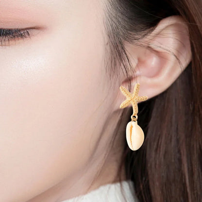 Boucles d'oreilles pendantes coquillage étoile de mer perle plage