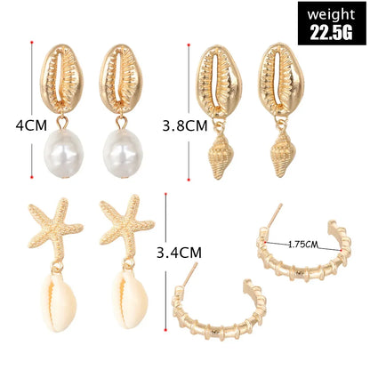 Boucles d'oreilles pendantes coquillage étoile de mer perle plage