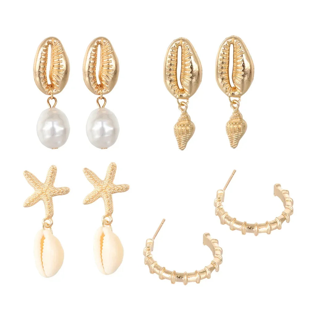 Boucles d'oreilles pendantes coquillage étoile de mer perle plage