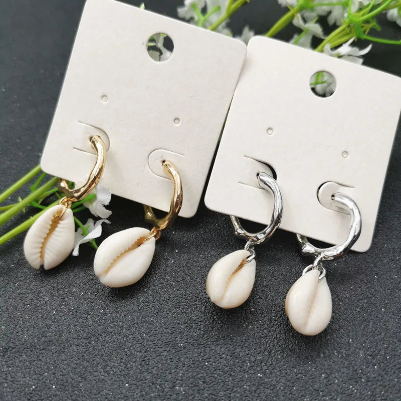 Boucles d'oreilles coquillage naturel femme, tendance géométrique, plage