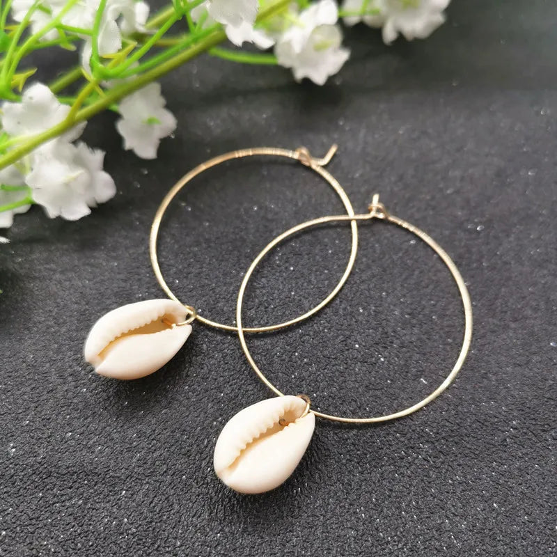 Boucles d'oreilles coquillage naturel femme, tendance géométrique, plage