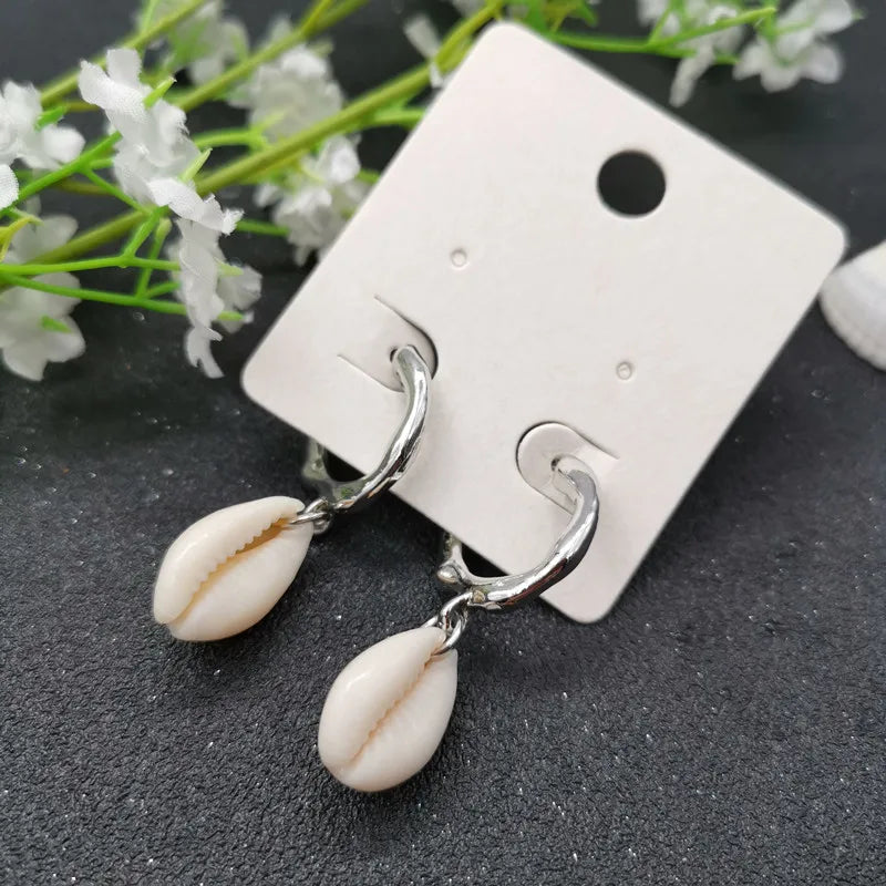 Boucles d'oreilles coquillage naturel femme, tendance géométrique, plage