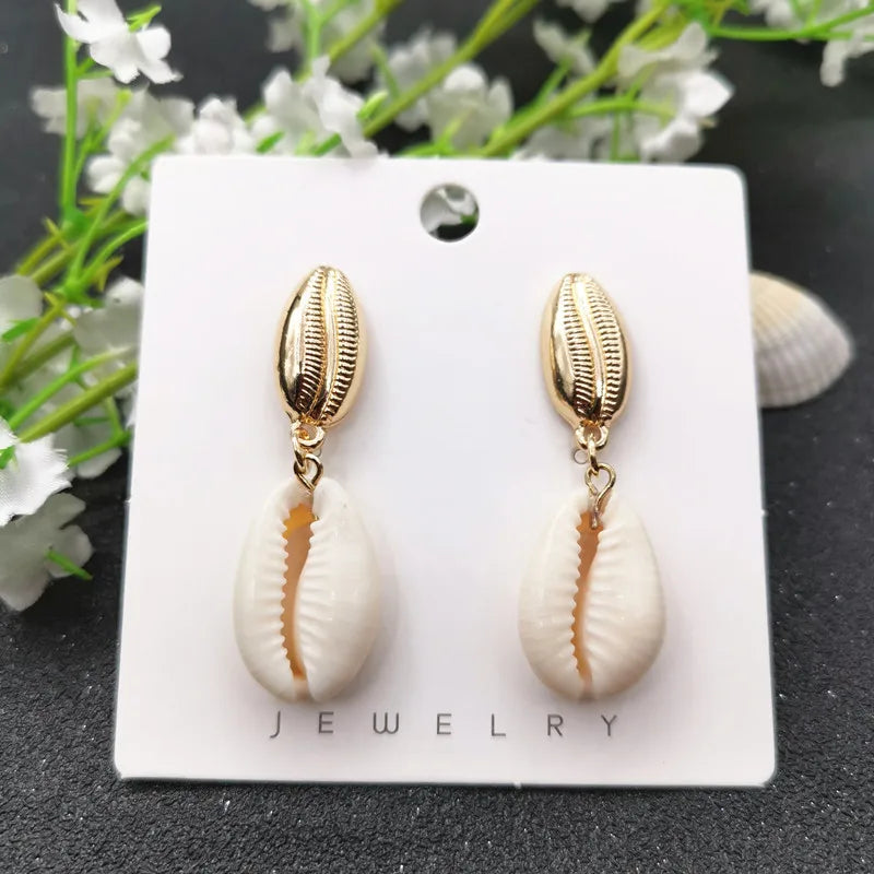 Boucles d'oreilles coquillage naturel femme, tendance géométrique, plage