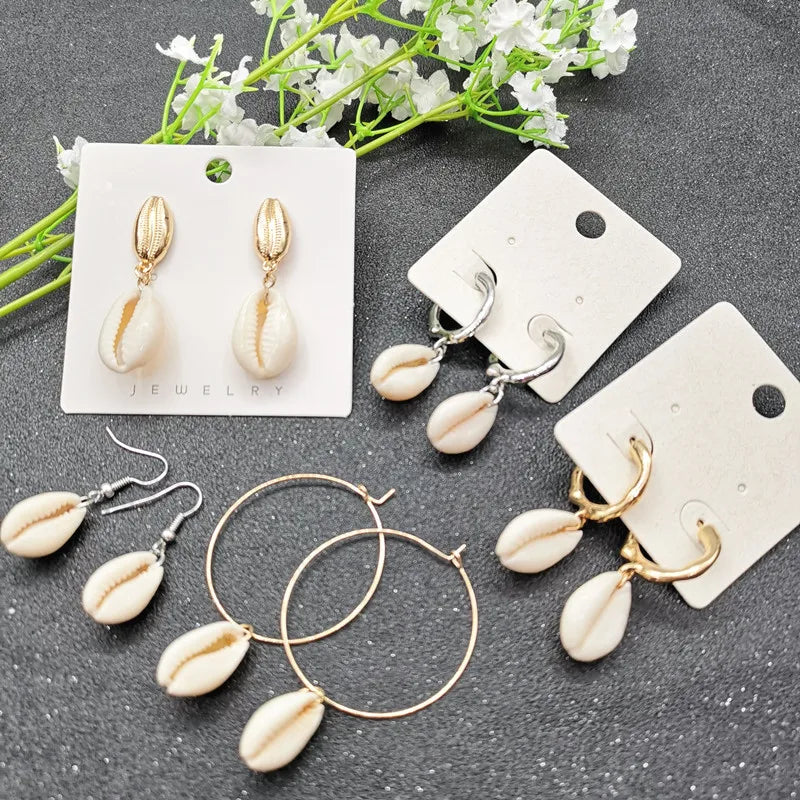 Boucles d'oreilles coquillage naturel femme, tendance géométrique, plage