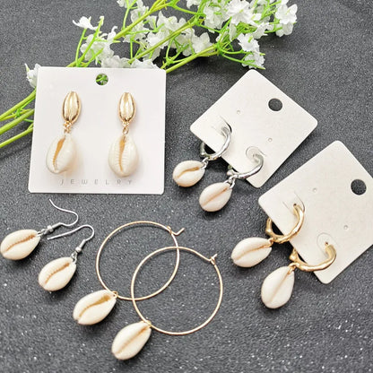 Boucles d'oreilles coquillage naturel femme, tendance géométrique, plage