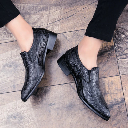 Chaussures crocodile et carreaux en cuir pour hommes, tendance noire