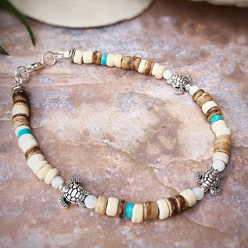 Bracelet de cheville perles bois femme - Design naturel et authentique