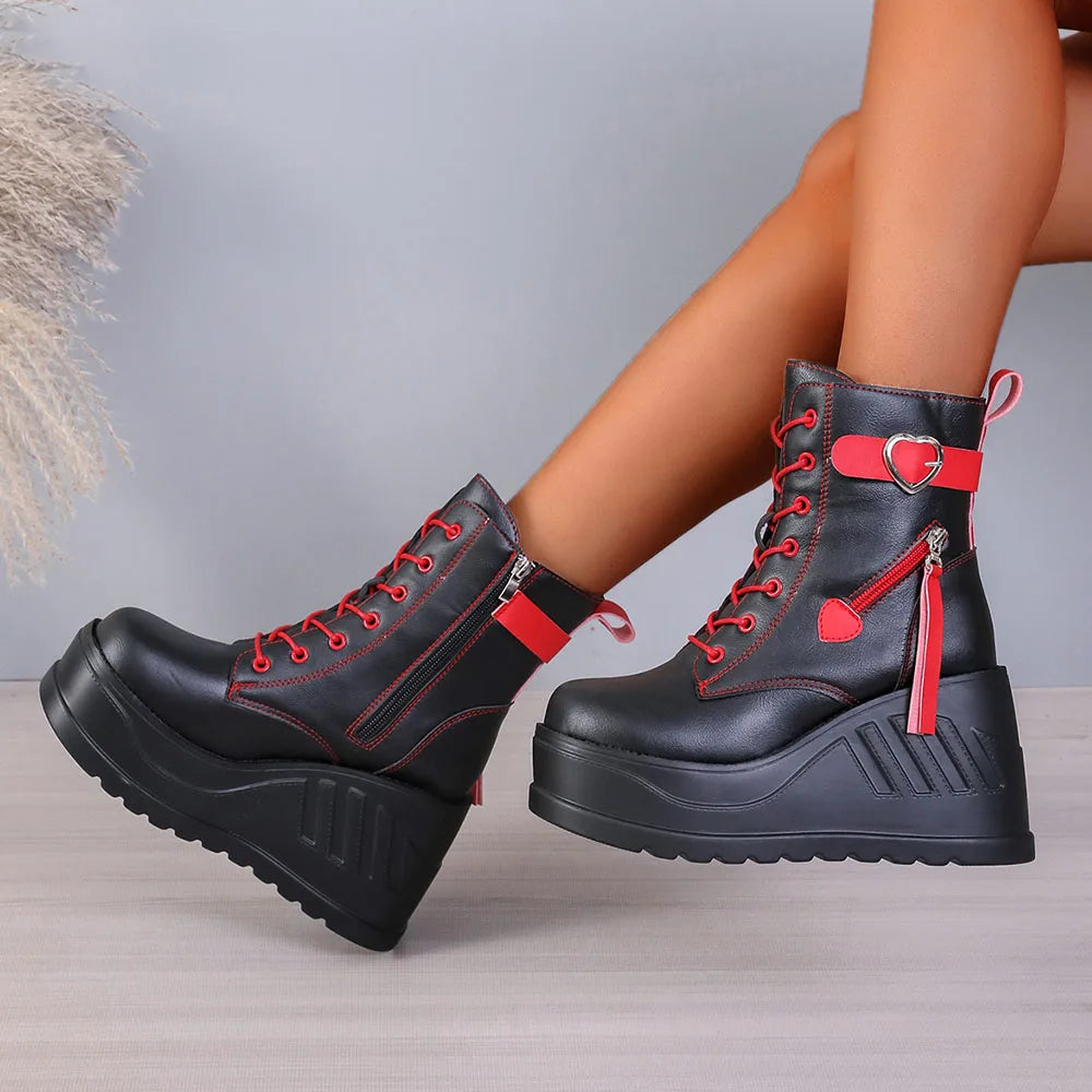 Plateforme Chunky Punk Wedges Denim pour femmes, chaussures gothiques, JOFashion