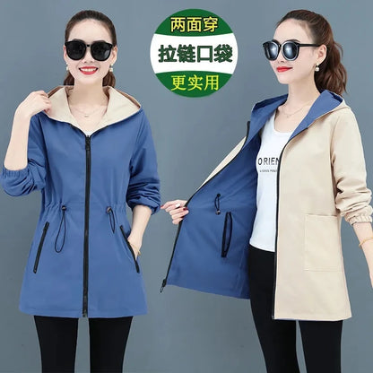 Manteau Femme Mi-Long Coupe-Vent Double Face