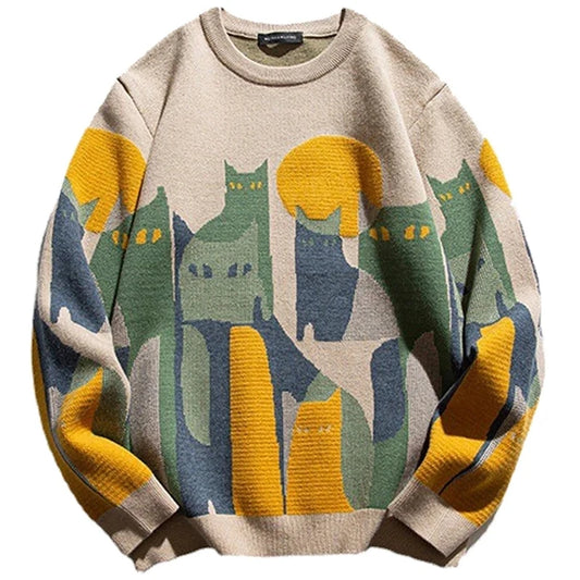 Pull Harajuku Dessin Animé Minou - Style Vintage Décontracté pour Hommes et Femmes