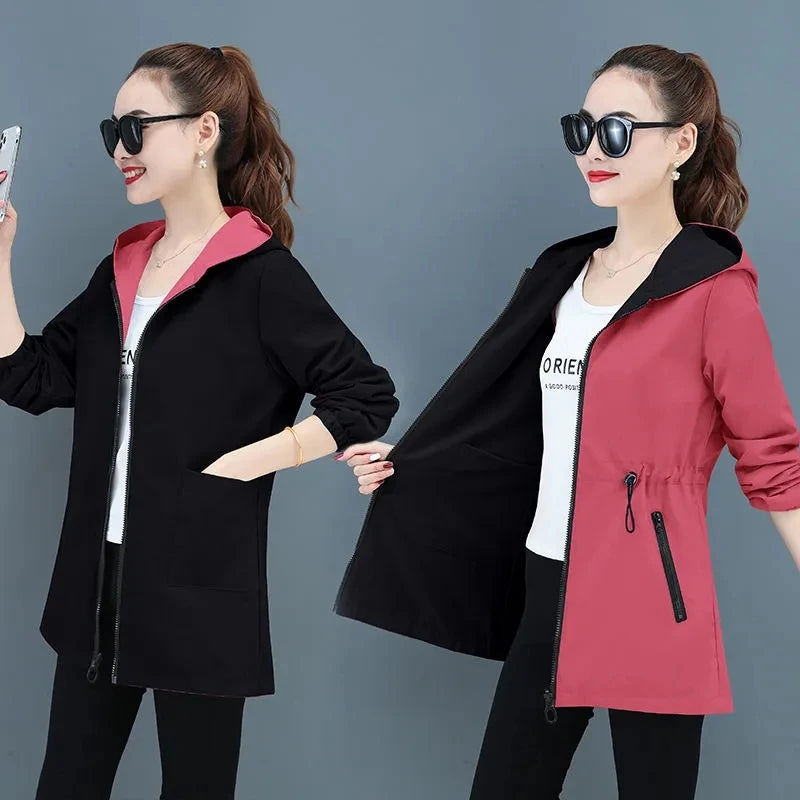 Manteau Femme Mi-Long Coupe-Vent Double Face