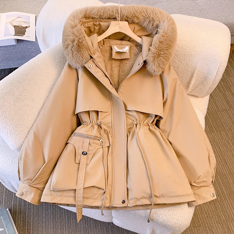 Parka Élégante avec Col en Fausse Fourrure pour Femmes