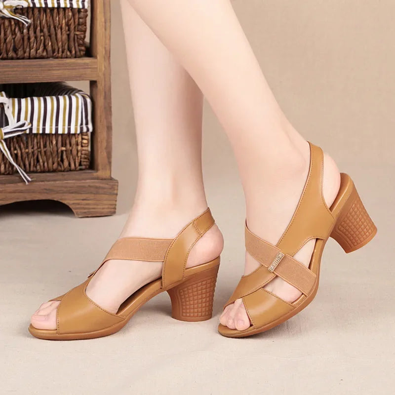 Sandales en cuir Pu pour femmes à bout ouvert