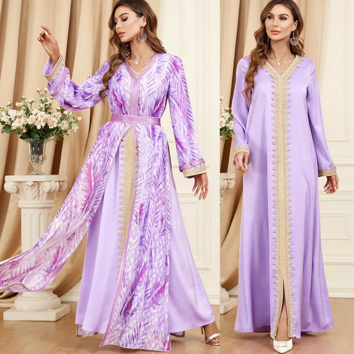 Abaya Musulmane Imprimée - Robe Longue pour Femmes, Élégante et Ajustée