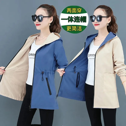 Manteau Femme Mi-Long Coupe-Vent Double Face