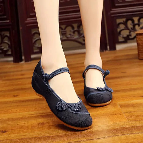 Ballerines brodées en tissu de coton pour femmes