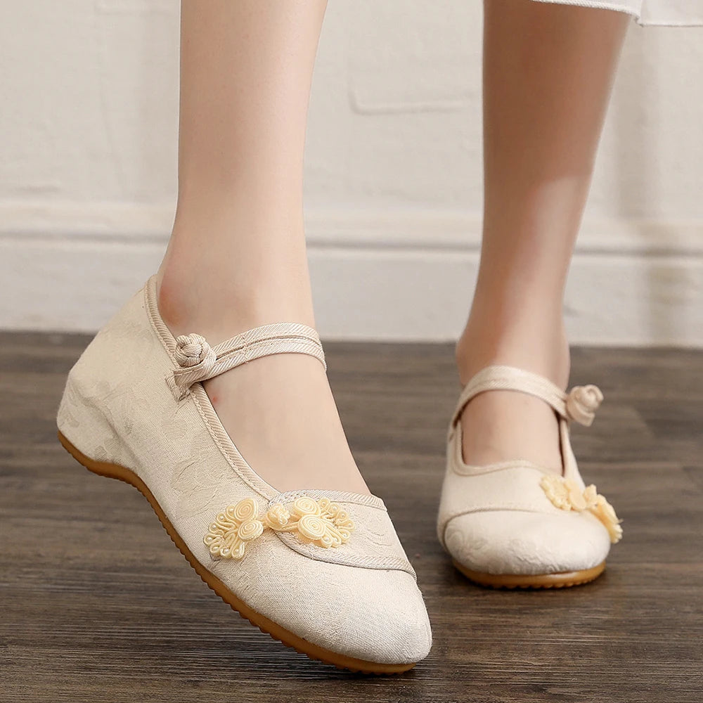 Ballerines brodées en tissu de coton pour femmes