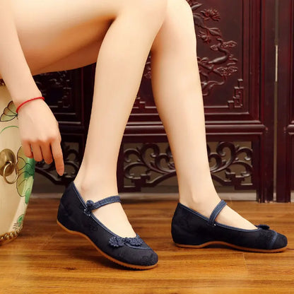 Ballerines brodées en tissu de coton pour femmes