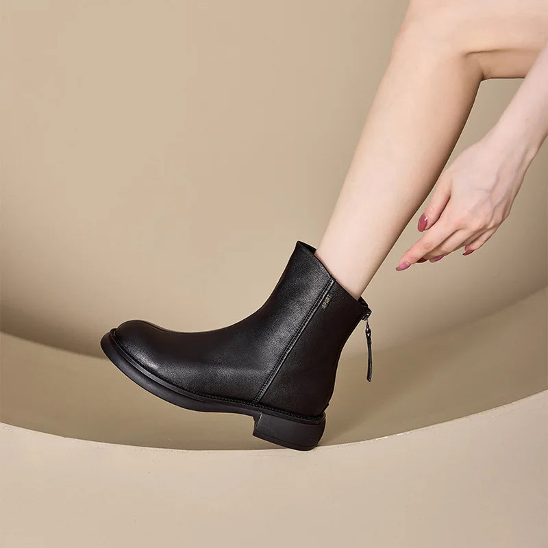 Bottes de rinçage en cuir véritable pour femme, tendance hiver