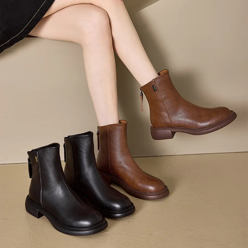 Bottes de rinçage en cuir véritable pour femme, tendance hiver
