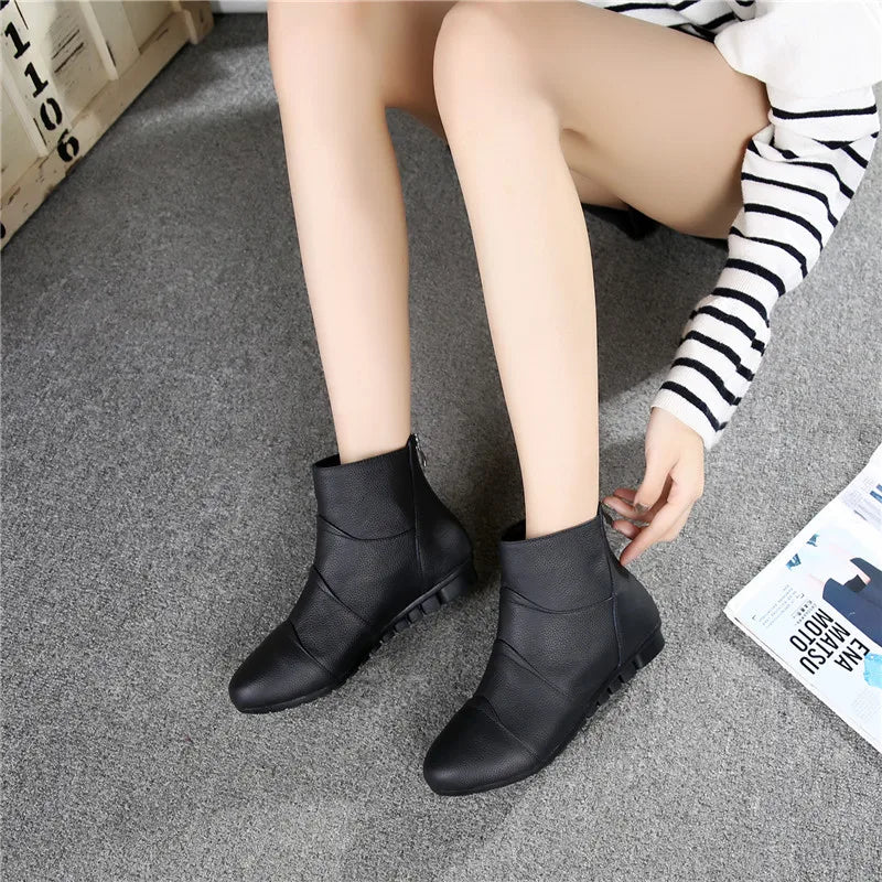 Bottes en cuir véritable à plateforme pour femmes