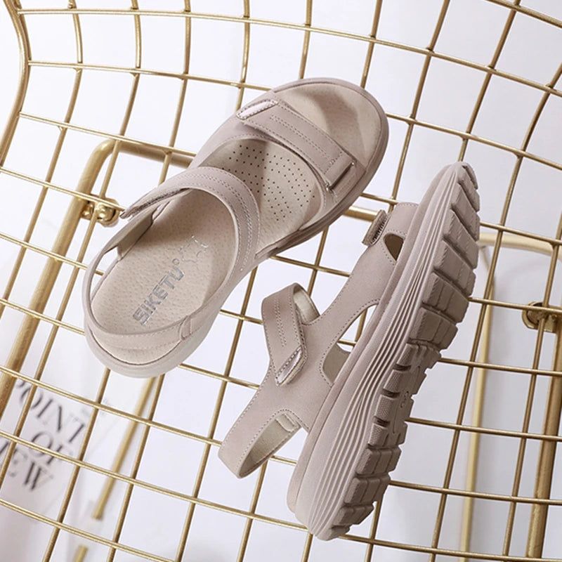 Sandales en cuir PU pour femmes, style plage et confortable