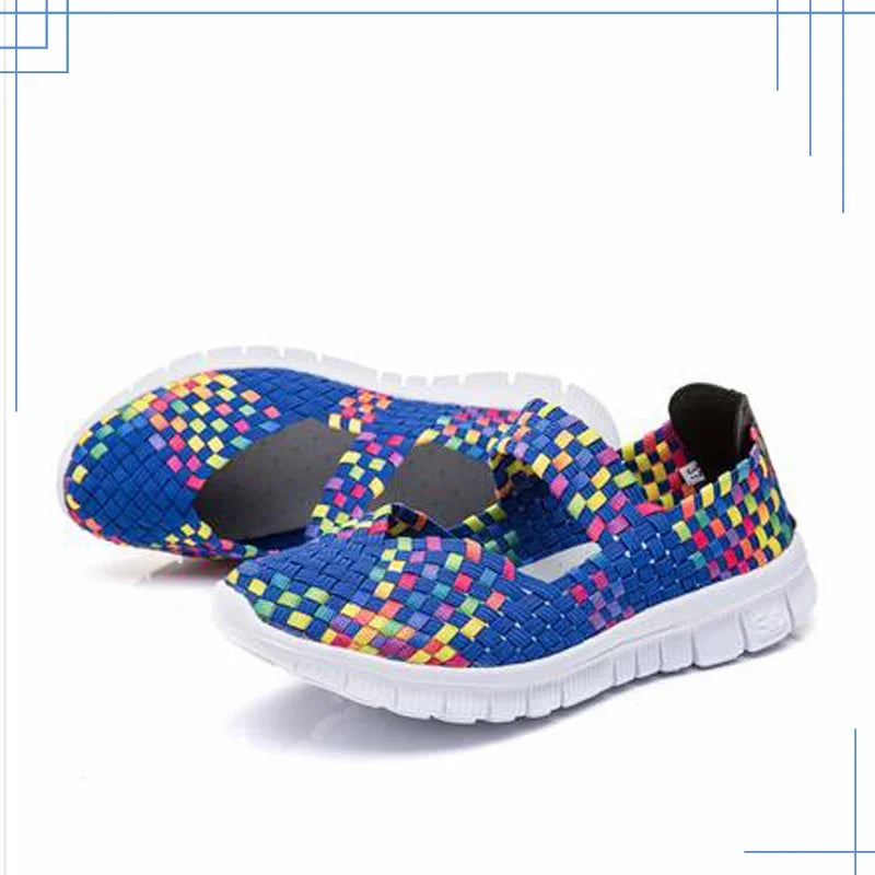 Chaussures plates tissées élastiques pour femmes, style casual 2021