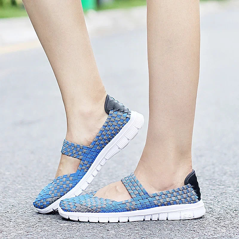 Chaussures plates tissées élastiques pour femmes, style casual 2021
