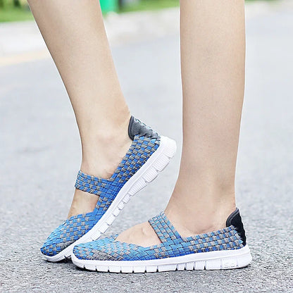 Chaussures plates tissées élastiques pour femmes, style casual 2021