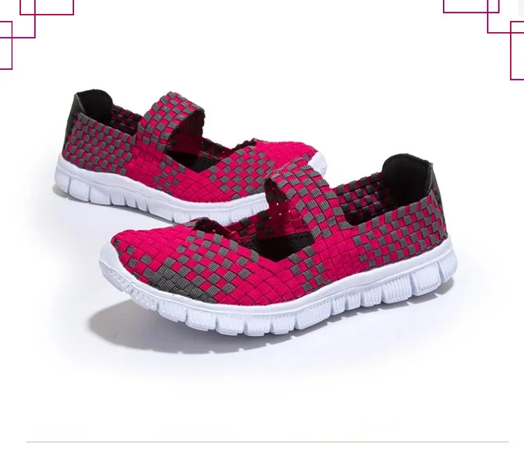 Chaussures plates tissées élastiques pour femmes, style casual 2021