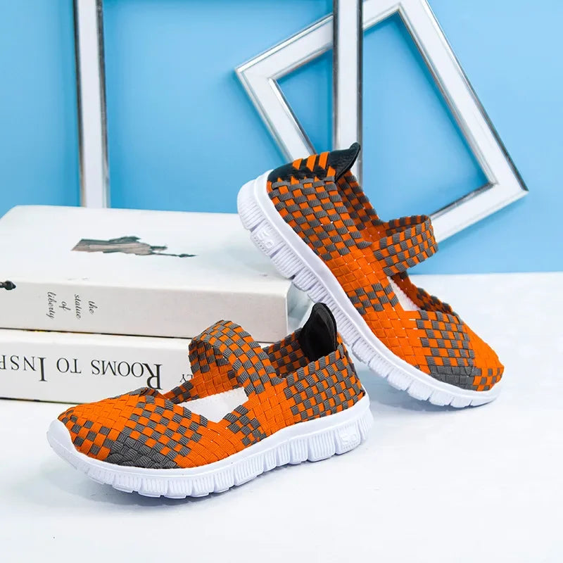 Chaussures plates tissées élastiques pour femmes, style casual 2021