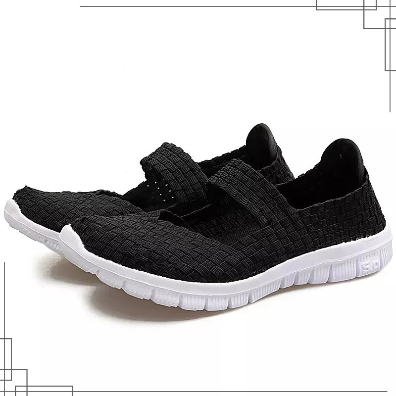 Chaussures plates tissées élastiques pour femmes, style casual 2021